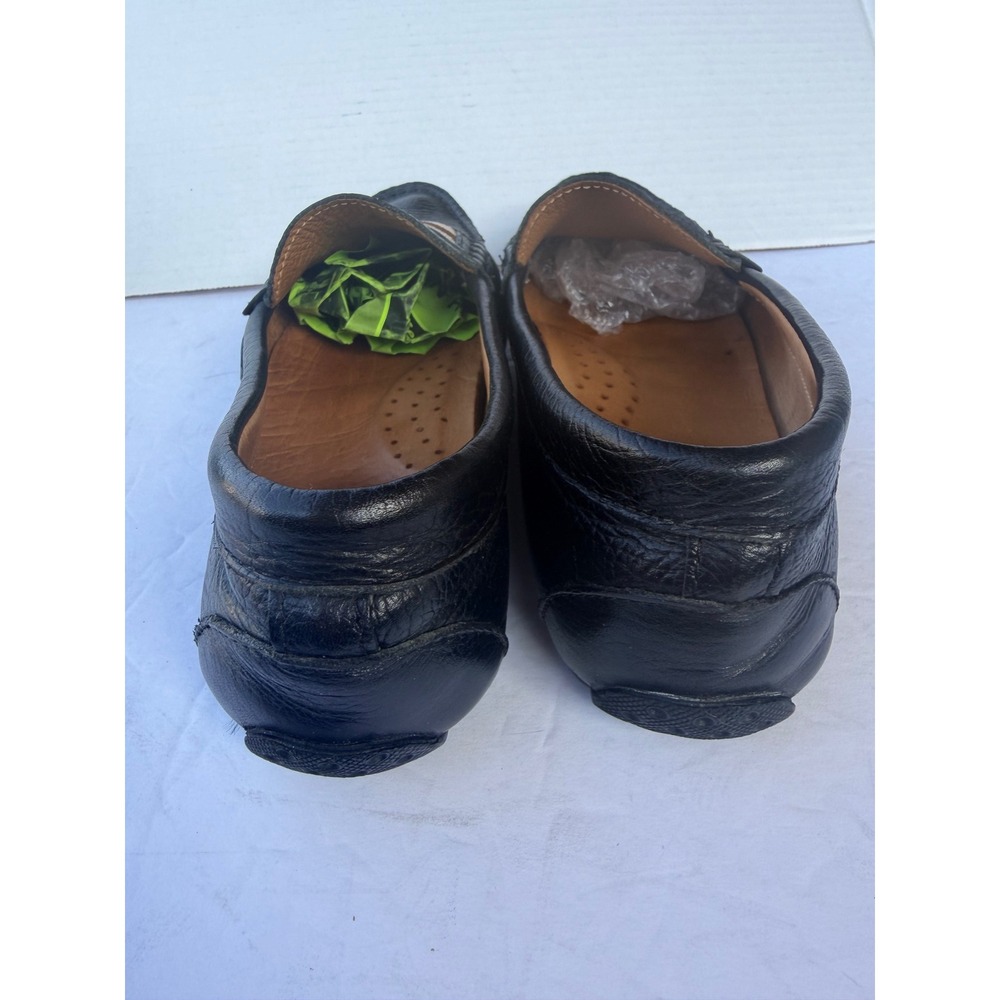 Marc‎ Joseph New York MJNY Black Pebbled Leather Striped Slip On Flat Loafers 7 - Picture 8 of 11